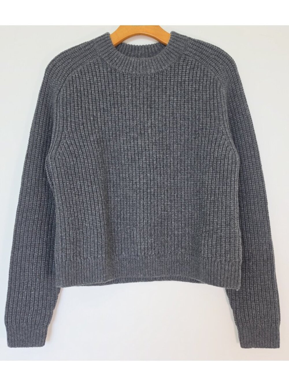 ARKET Women's S 100% Wool Chunky Ribbed Knit Crewneck Sweater Gray